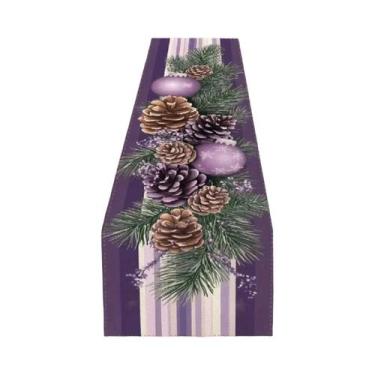 Imagem de Caminho De Mesa De Natal Roxo Com Pinhas Para Festas De Fim De Ano, Re