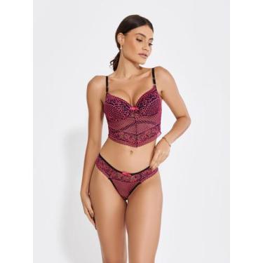 Imagem de Conjunto lingerie cropped sexy em renda bicolor com bojo - ALTIÊ INTIM