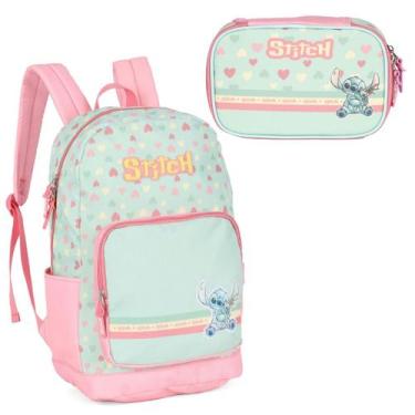 Imagem de Kit Mochila Bolsa Feminina Stitch Disney Verde C/ Estojo Box - Luxcel