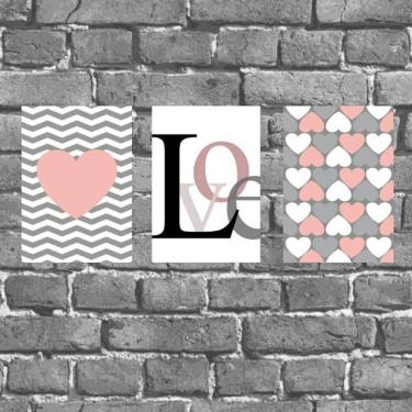 Imagem de Kit 3 Placas Decorativas Love Corações 18x27cm
