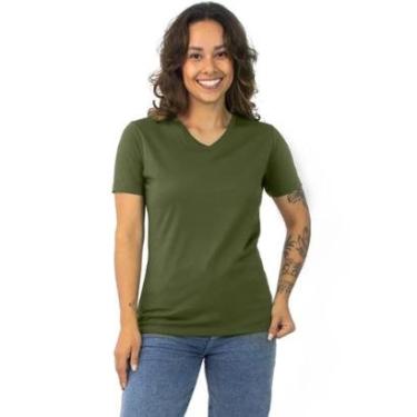 Imagem de Camiseta Baby Look Gola V Algodão Feminina Básica Mirante-Feminino
