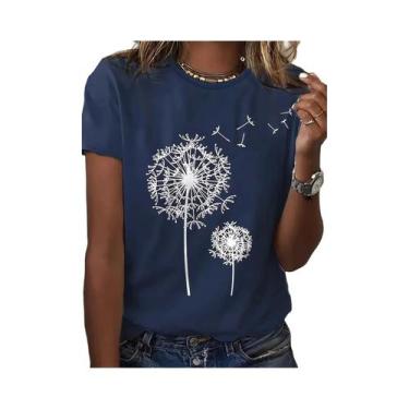 Imagem de Camiseta Feminina Com Estampa De Dente-de-Leão, Gola Redonda, Casual, 