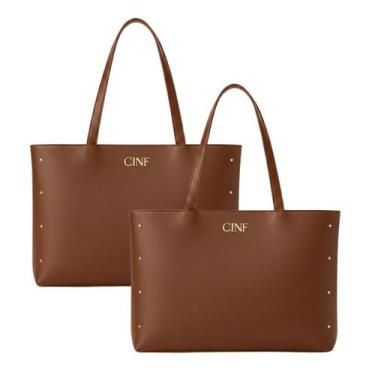 Imagem de Bolsa Sacola Feminina Grande De Ombro Kit 2 Peças - CINF, Caramelo