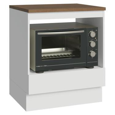Imagem de Balcão para Forno/Micro-ondas 70 x 60 cm 1 Gaveta Branco Tampo Rustic Madesa