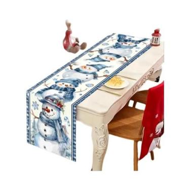 Imagem de Caminho De Mesa Azul De Natal 2025, Decoração De Mesa Com Boneco De Ne