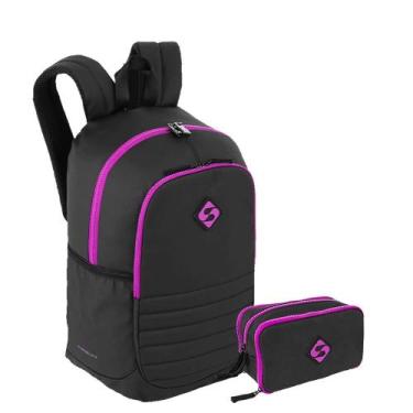 Imagem de Kit Mochila Magic e Estojo 3 Compartimentos Hydroblock - Preto e Roxo 