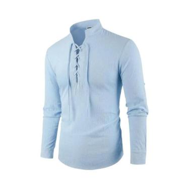 Imagem de Camiseta Masculina Vintage De Manga Longa Com Decote Em V, Algodão E L