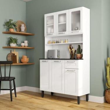 Imagem de Cozinha Compacta em Aço com Vidro 1 Gaveta D Maria Bertolini, Branco