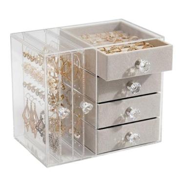 Imagem de Porta Joia Suporte Acrilico Organizador Bijuteria 4 Gaveta Anel Brinco
