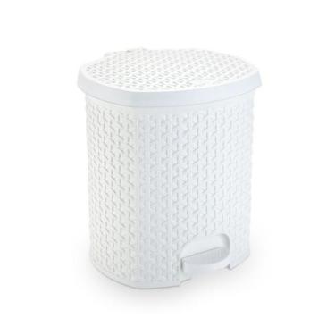 Imagem de Lixeira Cesto 6 Lts. Rattan Tampa E Pedal Banheiro Cor Branco - Plasno