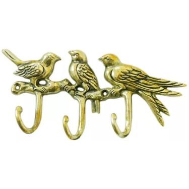 Imagem de Porta Chaves Passarinhos Bronze Decorações Cabide 3 Ganchos - Wilmil