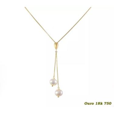 Imagem de Cordão Veneziana Ouro 18k 750 45cm Com Pingente Pérolas - Dream Factor