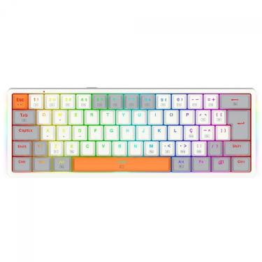 Imagem de Teclado Mecânico Gamer Redragon Akali, RGB, USB, Switch Brown, ABNT2, 60%, Branco, Cinza e Laranja-Unissex
