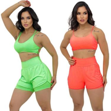 Imagem de Kit 2 Short Duplo Fitness Academia Feminino Treino Caminhada - PIJAMAS