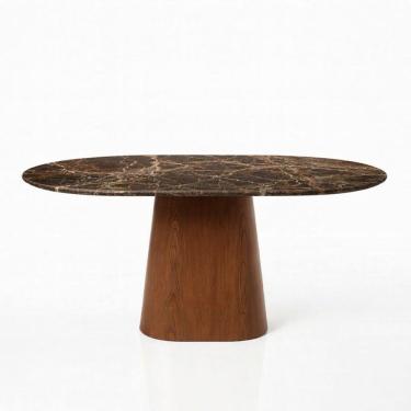Imagem de Mesa de Jantar Oblongo 244x137 cm Tampo Mármore Marrom Imperial Base Nogueira