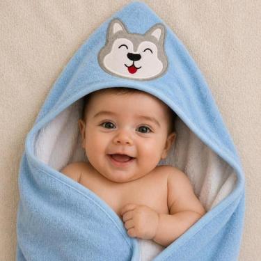 Imagem de Toalha Banho Bebê Com Capuz Forro De Fralda - Hipertextil, Azul