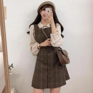 Imagem de Vestido Camisa Xadrez Preppy A-Line Para Mulheres E Meninas Outono Pri