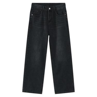 Imagem de Calças Jeans Pretas Clássicas Masculinas De Perna Reta, Estilo Casual,