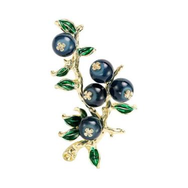Imagem de Broche De Esmalte Com Ramo De Romã E Strass Unissex Feminino, Alfinete