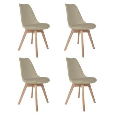 Imagem de Kit 4 Cadeiras Saarinen Nude Assento Estofado PP com Base Madeira Maci