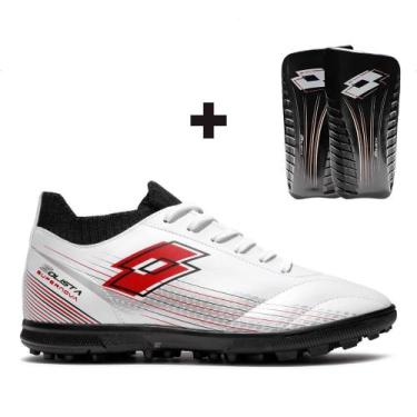 Imagem de Chuteira Society Lotto Solista Supernova Masculina + Caneleira, Branco