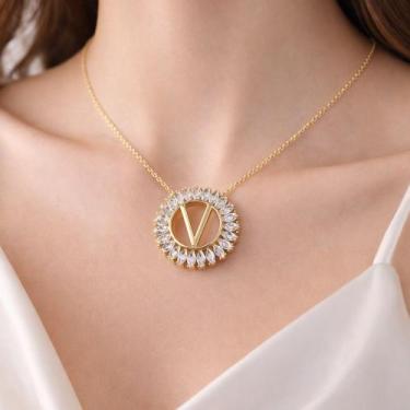 Imagem de Cordão Zircônia de Letra Folheado a Ouro REF 600046 - Shekináh Joias 