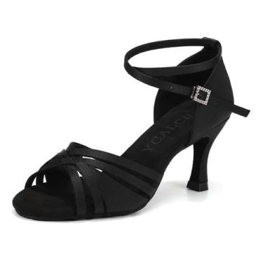 Imagem de Sapatos de dança femininos YCALCP Latin Salsa Bachata Black Satin 37