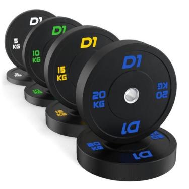 Imagem de Kit Anilha Bumper Preta - 100kg para Academia Musculação - D1Fitness