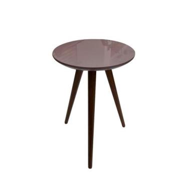 Imagem de Mesa de Canto/Lateral Tampo de Vidro Pés Madeira 42x63 - Dia Designer,
