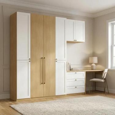 Imagem de Quarto Completo 6 Peças com Guarda Roupa Modulado, Escrivaninha e Cômo
