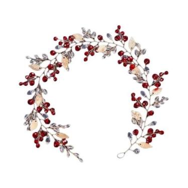Imagem de Tiara De Flor De Cristal Vermelho Com Strass E Pérolas, Acessório De C