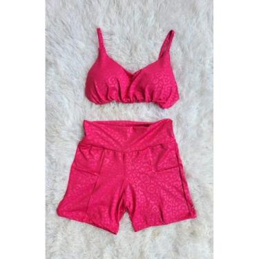 Imagem de Short Com Bolso e Top com bojo Conjunto Academia Fitness - PIJAMAS VIÇ