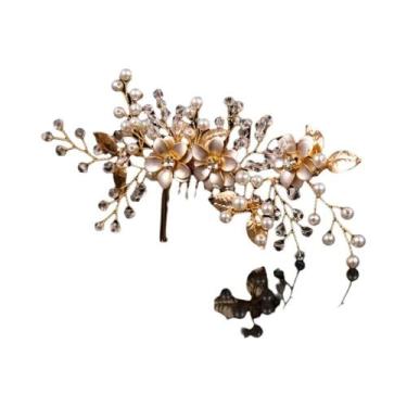 Imagem de Tiara De Cristal Dourado Com Pérolas Para Mulheres, Acessórios De Cabe