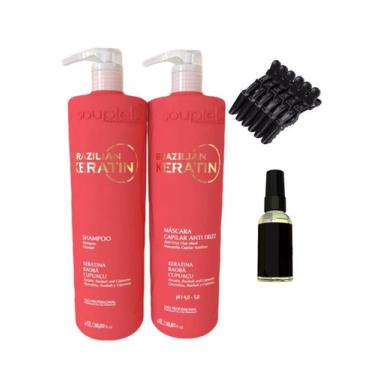 Imagem de Kit Realinhamento Termico a base de Queratina Brazilian Keratin 2x1 Lt