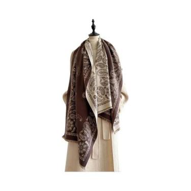 Imagem de Cachecol Feminino De Luxo Para Inverno Em Caxemira, Quente, Com Estamp