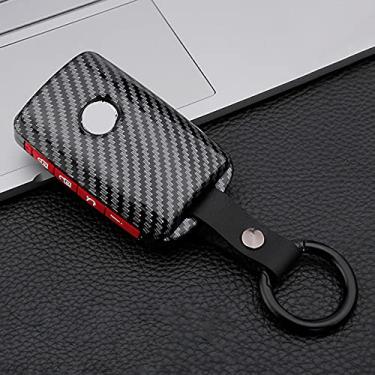 Imagem de YJADHU Capa para chave de carro de silicone em fibra de carbono, adequada para Mazda 3 Alexa CX-30 CX30 CX5 CX 5 CX-5 CX8 CX9 CX4 2019 2020,4 botão vermelho carbono