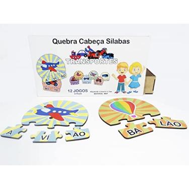 Imagem de 12 Kits Quebra Cabeça Educativo Silabas Transporte Madeira - Mega Impress