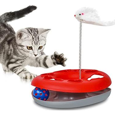 Imagem de Brinquedo para gatos, brinquedos interativos para gatos internos, pista circular de rato com 1 toca-discos de gato e um brinquedo de rato, toca-discos esportivos, brinquedo antiderrapante destacável para gatos adequado para todos os gatos (vermelho)