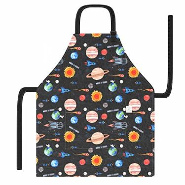 Imagem de BABYBOET Avental infantil para meninas e meninos com bolso para pintura, cozinha, panificação, arte, jardinagem, artesanato, Coleção cósmica pintada à mão para crianças, Medium 6-12 yrs