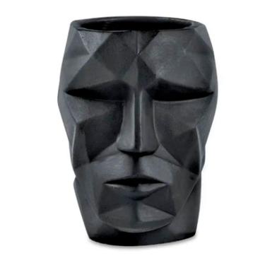 Imagem de Cachepot Rosto Homem Geométrico Preto Em Cimento