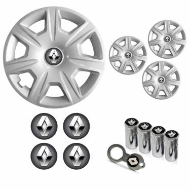 Imagem de Jogo Calota Aro 15 Logan Sandero 2015 à 2018 Renault + Emblema Resinado + Tampa Ventil Antifurto