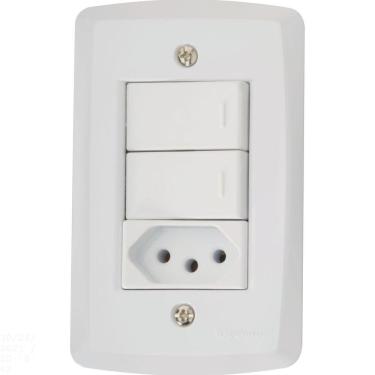 Imagem de Conjunto 4x2 com 2 Interruptores Simples 10 A 250 V e 1 Tomada 2P+T 10 A 250 V Tramontina Lux2 Branco Tramontina