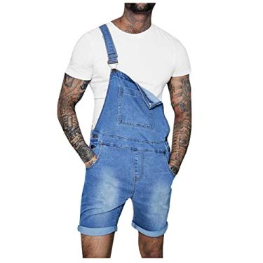 Imagem de UNeedVog Macacão masculino com bolso de brim desgastado de verão jeans para homem, Azul claro, M