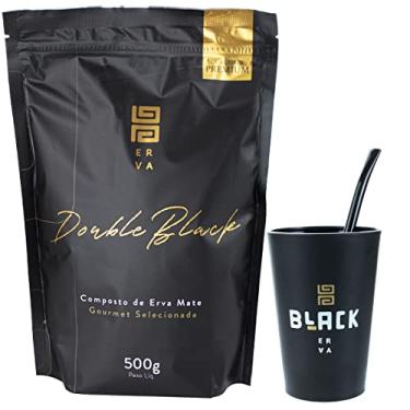 Imagem de KIT COMPLETO CUIA COPO TERERÉ + BOMBA EPOX PRETA 19CM + BLACK ERVA 500G (Double Black)