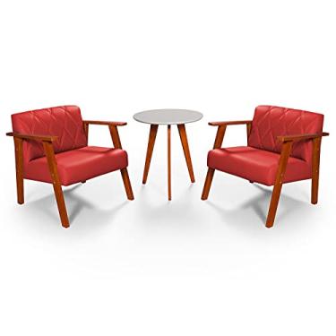 Imagem de Kit Duas Poltronas Madri Material Sintético + Mesa Lateral (Vermelho)