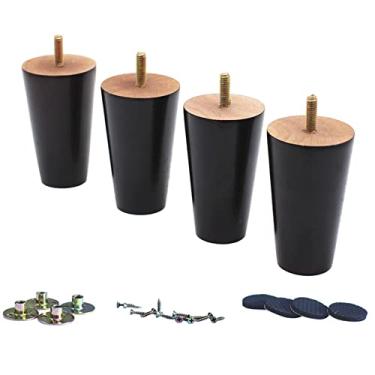 Imagem de Weichuan – Pernas de madeira maciça e acabamento de nogueira escura para sofá de substituição, poltrona, poltrona, poltrona, poltrona, poltrona para mesa de café, móveis, pernas de madeira, pernas para móveis, Reto, 4 Inch