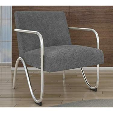 Imagem de Poltrona Decorativa Para Sala Estar Recepção Atendimento Sabrina Mobisul - Suede Cinza