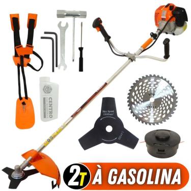 Imagem de Roçadeira Lateral Vulcan Vr620h 2 Tempos 62cc 3hp 10500rpm Com Cabeçote de Nylon e Lâmina de 3 Pontas + Lâmina de 40 Dentes e Cinto Duplo