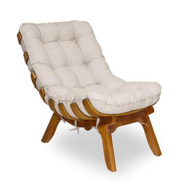 Imagem de Poltrona Decorativa Costela Base Madeira Linho Bege