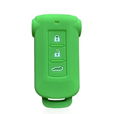 Imagem de CSHU Porta-chaves de sílica para controle remoto Capa de chave de carro Capa de chaveiro Anel de bolsa para chaves, adequado para Mitsubishi Outlander 2014 Pajero Delica, verde
